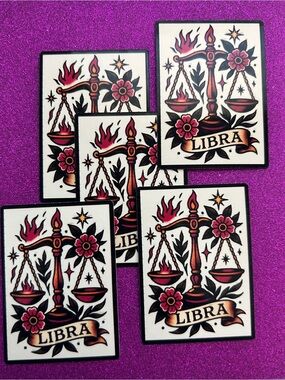 Libra Zodiac Sticker Pack - Bold Retro Scales Design in Red & Black